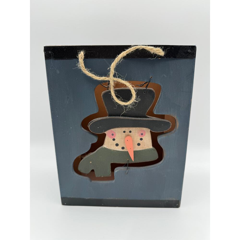 Vintage Rustic Wooden Snowman Wall Hanging Decor Winter Holiday Storage Box